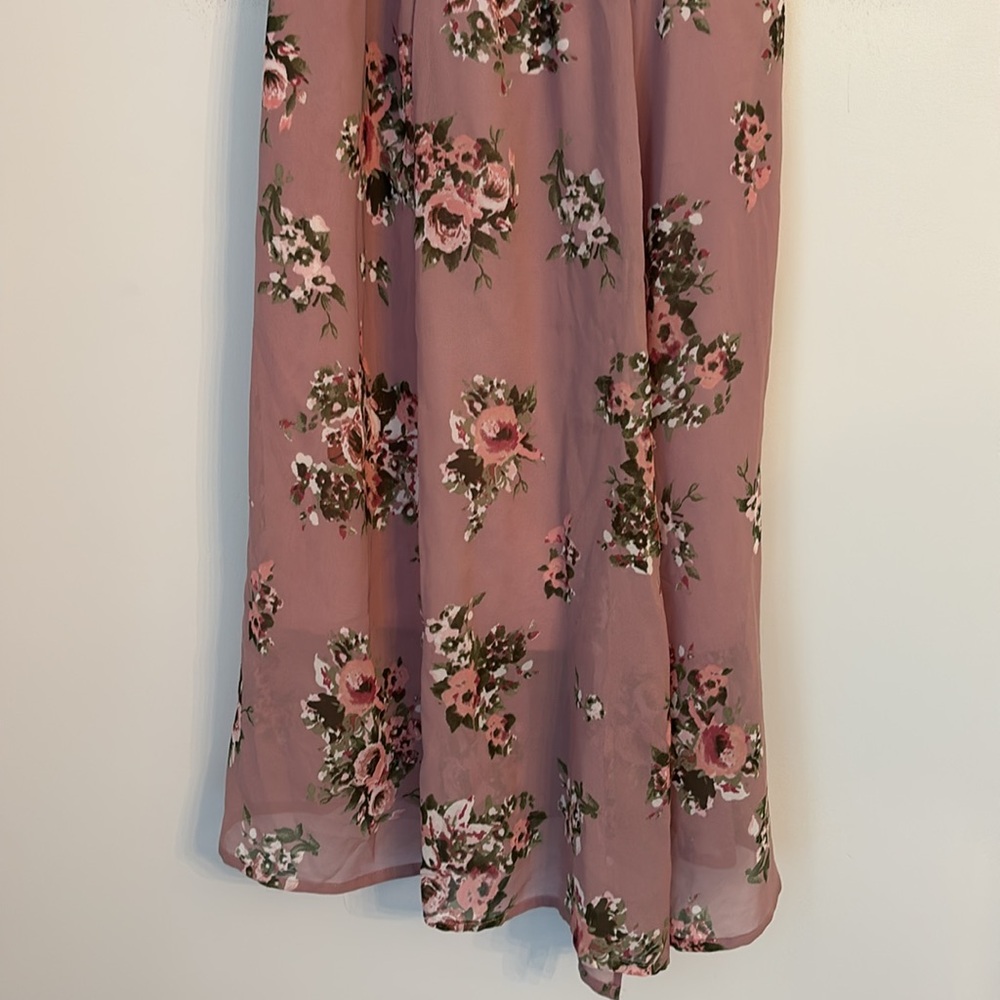 Charlotte Russe Mauve Floral Flowy Midi Dress Off the Shoulder Size Medium - Picture 5 of 7